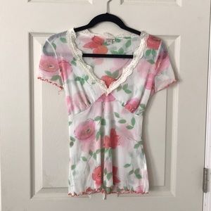 White Beach Blouse with Pink Floral Pattern